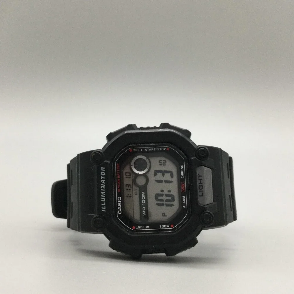 Casio 3488 W-737H Mens Watch 44mm Black Digital WR 100M Alarm Chrono